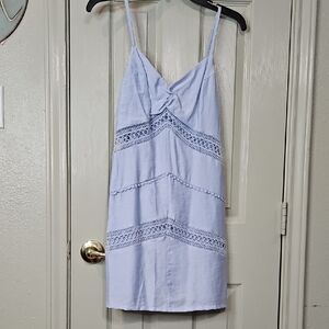 Lush Light Blue Mini Dress with Lace Detail